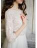 Elbow Sleeve Ivory Sequin Tulle Wedding Dress